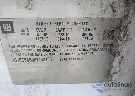 2015 Chevrolet Cruze Ltz из США, поврежденный, VIN 1G1PG5SB0F7192406